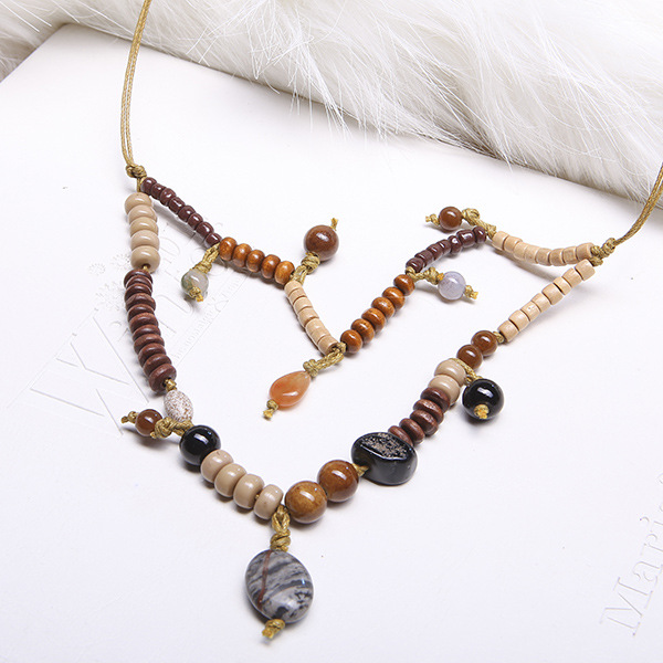 Wooden Beads Turquoise Pendant Necklace Natural Materials Peaceful Mood