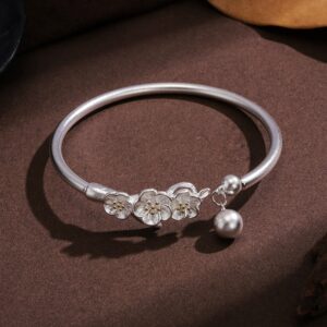 Feng Shui Bell Peach Blossom Bracelet White Copper Silver Plated Bracelet Gift