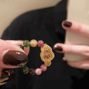 Chinese Taoist Metaphysical Ring with Beads Strung on a Gourd