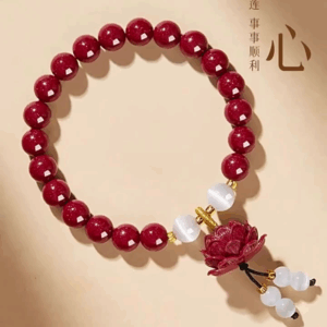 Cinnabar Lotus Cat's Eye Stone Bracelet: Zen Radiance, Auspicious Companion