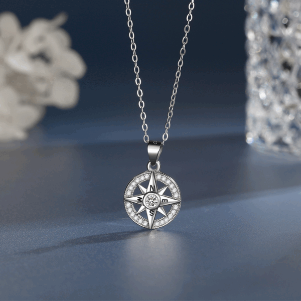 Diamond Compass Necklace 925 Silver Jewelry Compass Pendant
