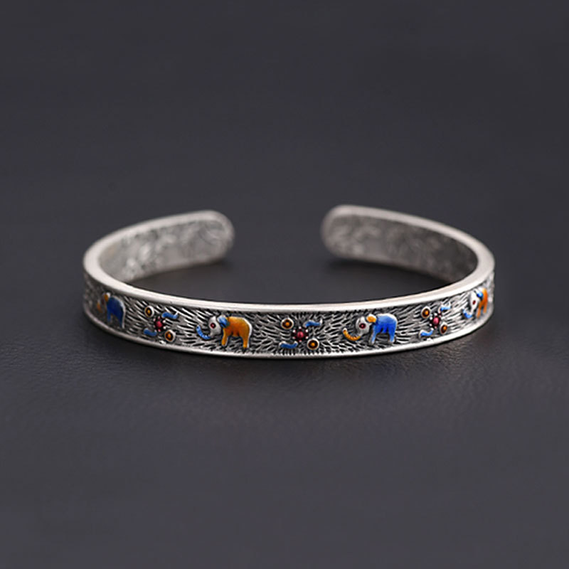 Enamel Colored Elephant Bracelet Auspicious Gift Electroplating Process (4)