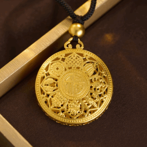 Gold Sand Eight Treasures Compass Necklace Chinese Taoism Heritage