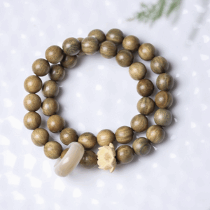 Green Sandalwood Double Circle Rosary Bracelet Boxwood Lotus Chinese Collectibles