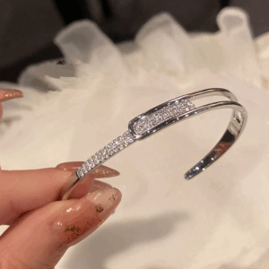 Gypsophila Open Metal Bracelet with Geometric Diamonds