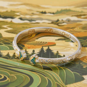 Jiangshan Ruyi Gold Painted Bracelet, Tang Grass Pattern Auspicious Words Bracelet