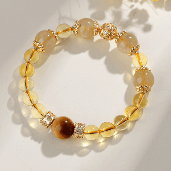 Natural Citrine Bracelet for Wealth Embroidered Ball, Tiger Eye Stone