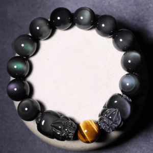 Natural Obsidian Double Pixiu Good Luck Gift Wealth Round Beads