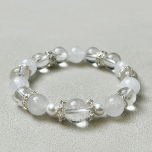 Natural White Marble and White Crystal Bracelet: Ruyi Jewelry