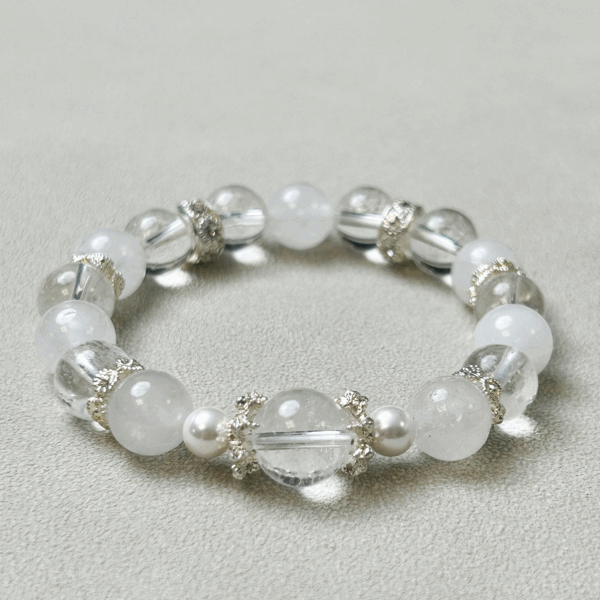 Natural White Marble and White Crystal Bracelet: Ruyi Jewelry