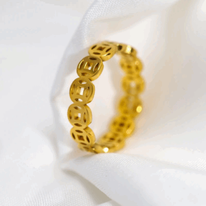 Copper Coin Titanium Steel Ring Brings Good Fortune and Change in Luck