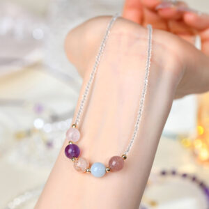 White Purple Pink Crystal Multi Treasure Collarbone Necklace